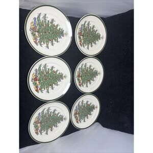 Cuthbertson Original Christmas Tree Set Of 6 Round Salad Plates 8” England